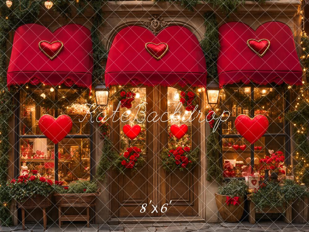 Kate Valentine's Day Red Heart Shop Front Backdrop Designed by Emetselch