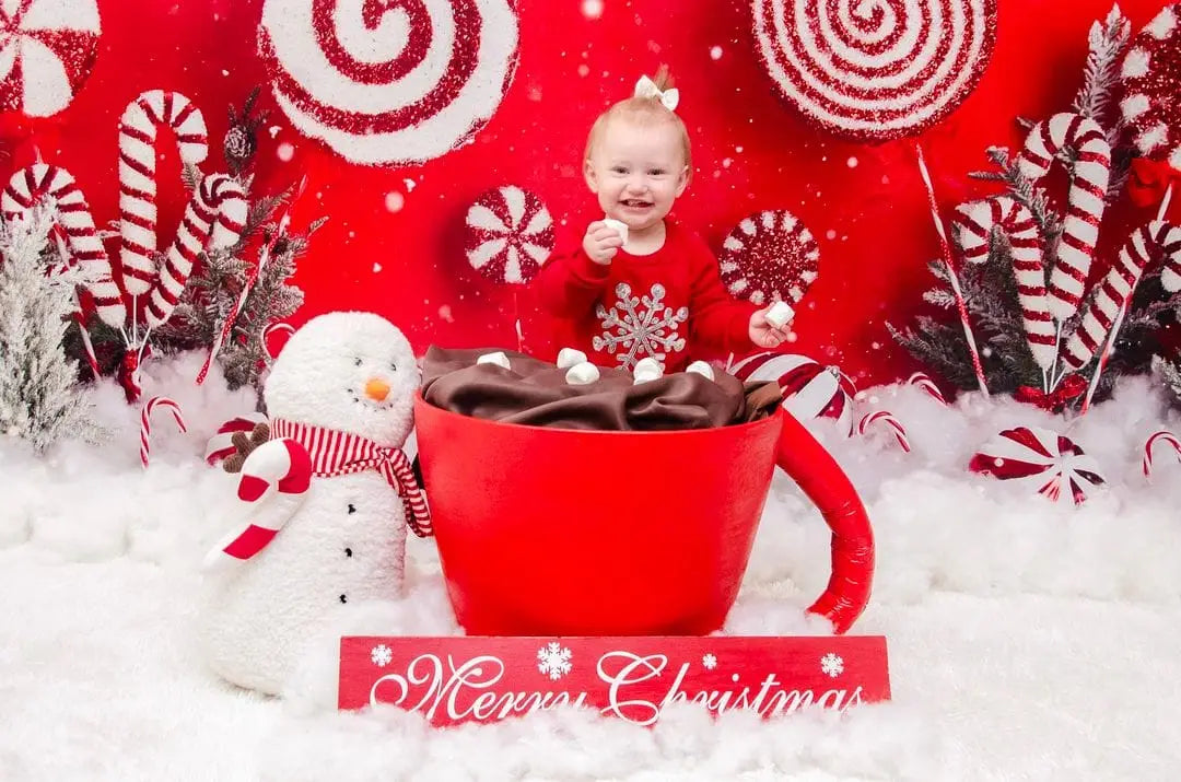 Kerst Pepermunt Wonderland Foto Achtergrond Hot Cocoa Ontworpen door Mandy Ringe Photography