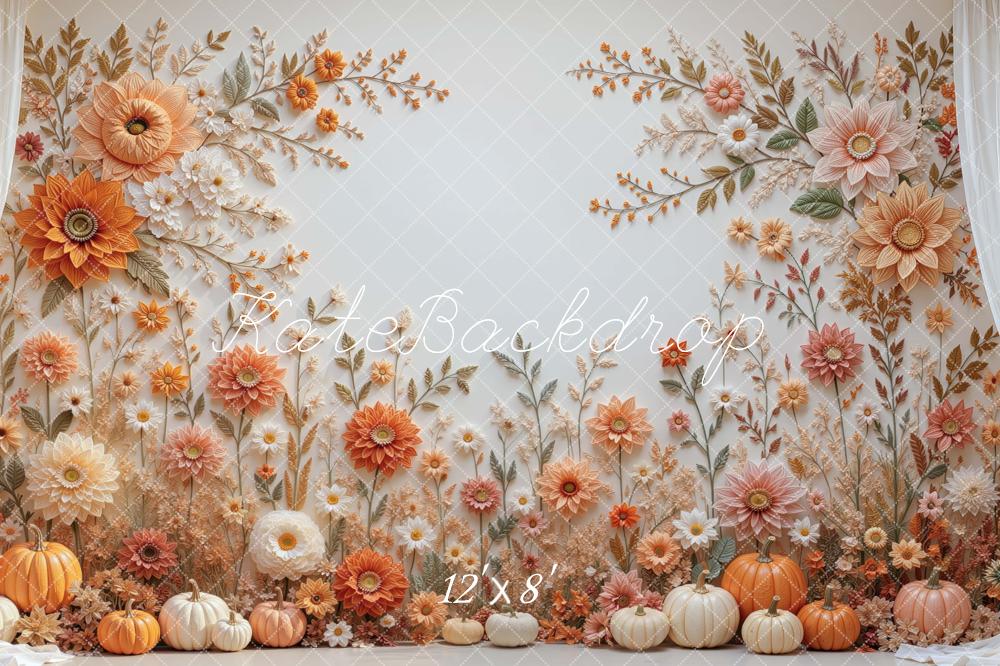 Kate Fall Pumpkin Flower Wall Orange Printed Backdrop Designed by Mini MakeBelieve