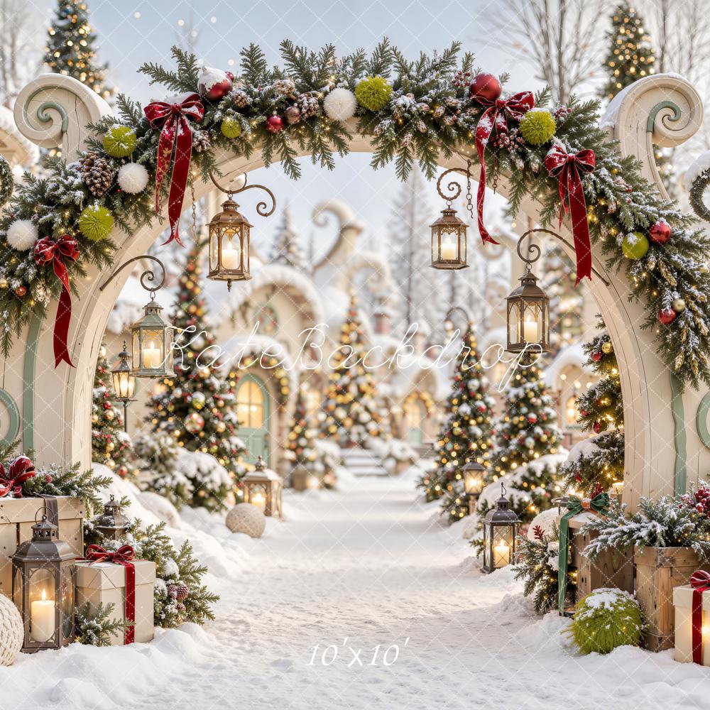 Kate Christmas Snowy Whoville Village Archway Garland Printed Backdrop Designed by Emetselch