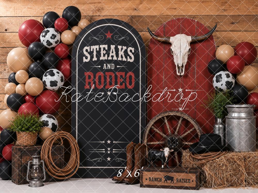 Kate Cake Smash Western Cowboy Steer Skull Balloon Garland Printed Backdrop Designed by Shutter Swan Studios
