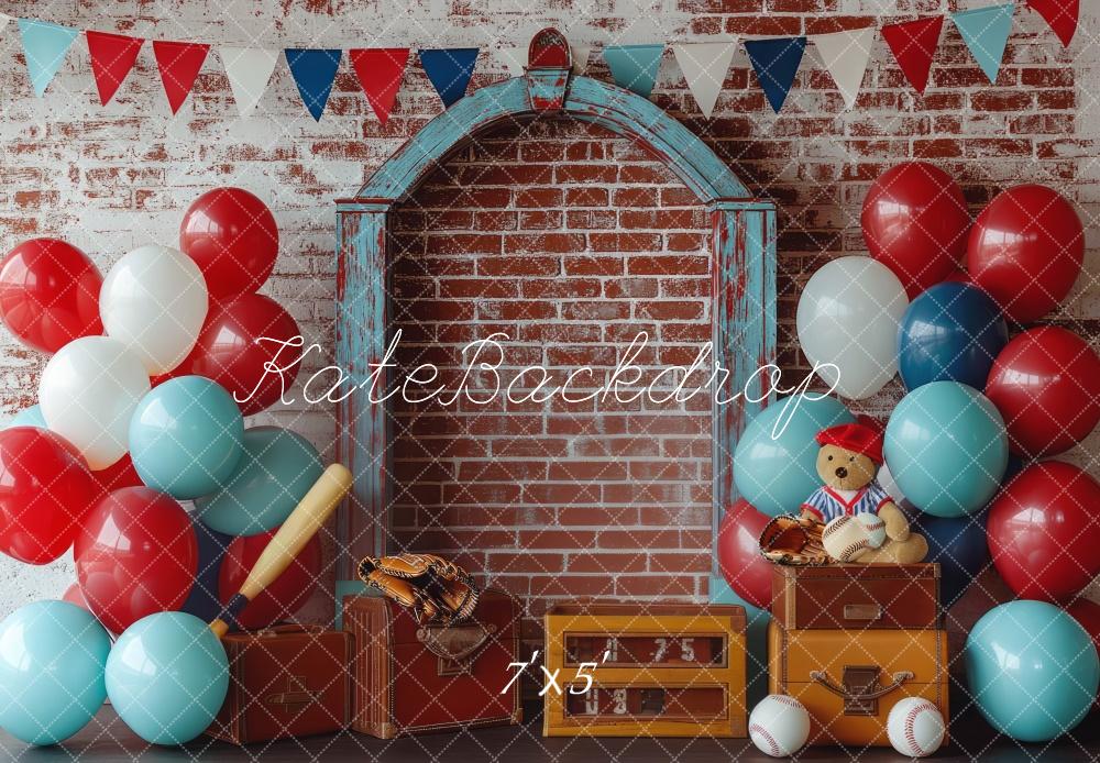 Smash Cake Baseball Palloncini Sfondo Mattoni Designed by Mini MakeBelieve