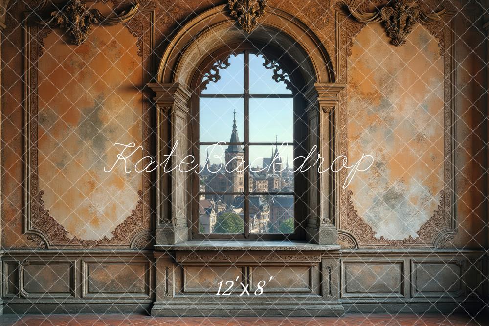 Kate Vintage Ornate Window City View Printed Backdrop Designed by Laura Bybee