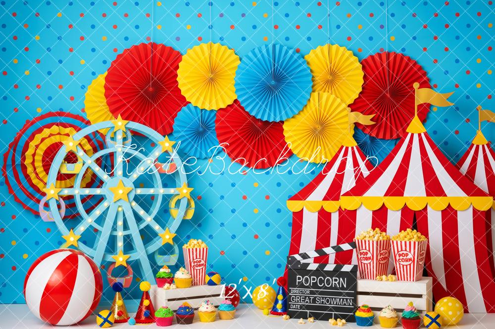 Kate Circus Tent Ferris Wheel Carnival Decor Blue Printed Backdrop Designed by Patty Roberts