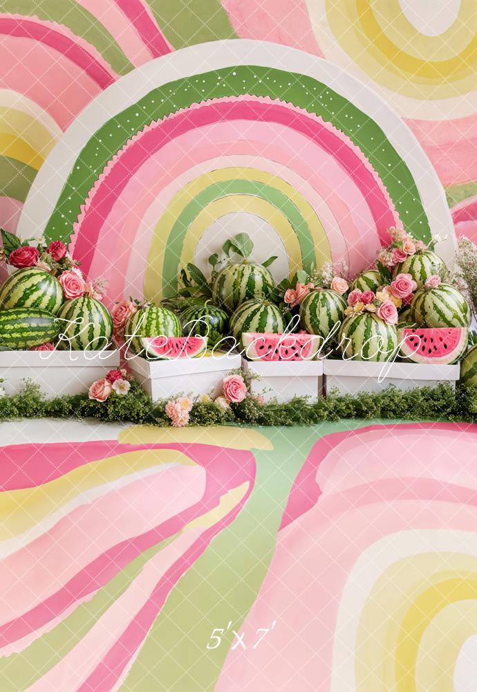 Kate Cake Smash Summer Watermelon Floral Watercolor Backdrop Designed by Emetselch