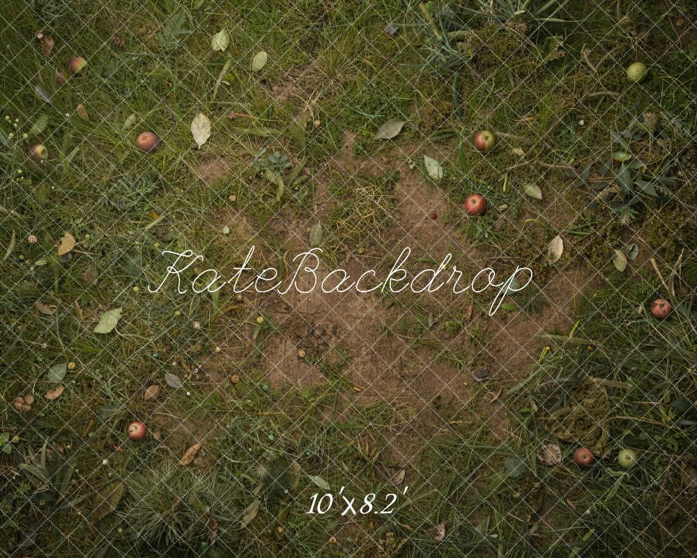 Kate Fall Fallen Apples On Grass And Dirt Floor Printed Backdrop Designed by Ashley Ward