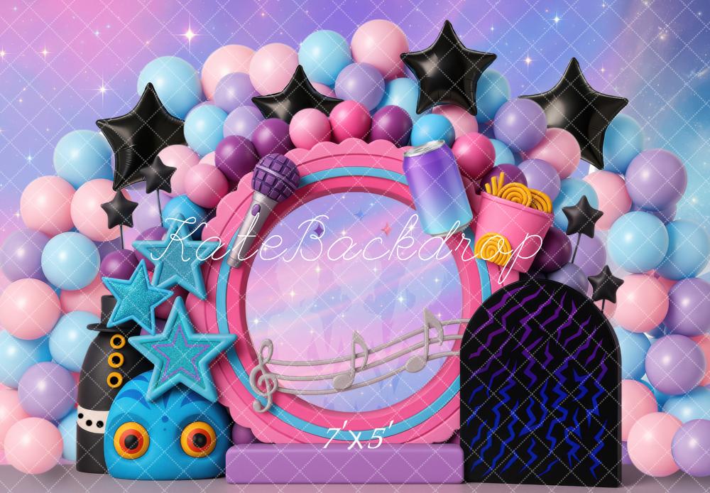 Kate Birthday Music Party Balloon Arch Stars Pastel Backdrop Designed by Mini MakeBelieve
