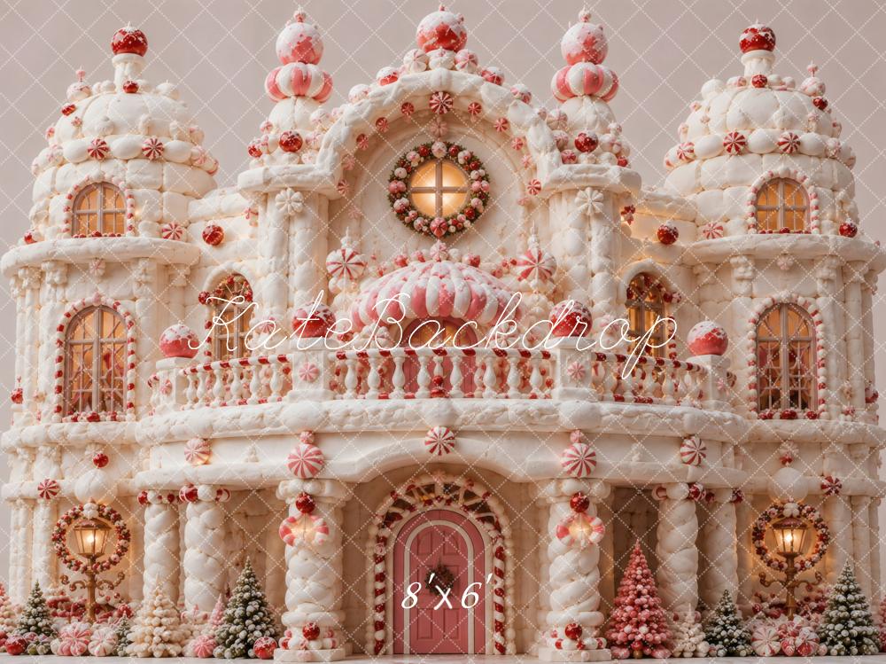 Kate Christmas Gingerbread Candy Castle Snow Printed Backdrop Designed by Vertigo Productions