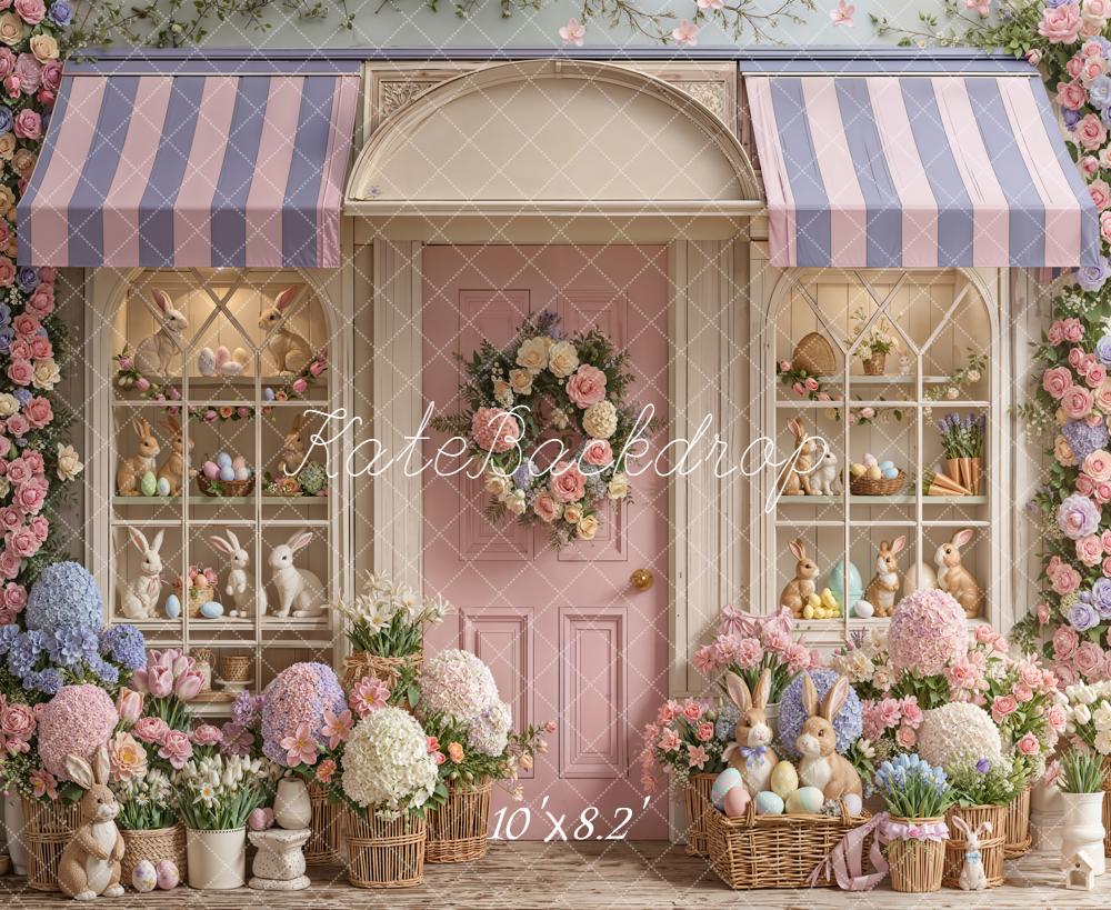 Kate Easter Bunny Flower Arch Pink Door Printed Backdrop Designed by Emetselch