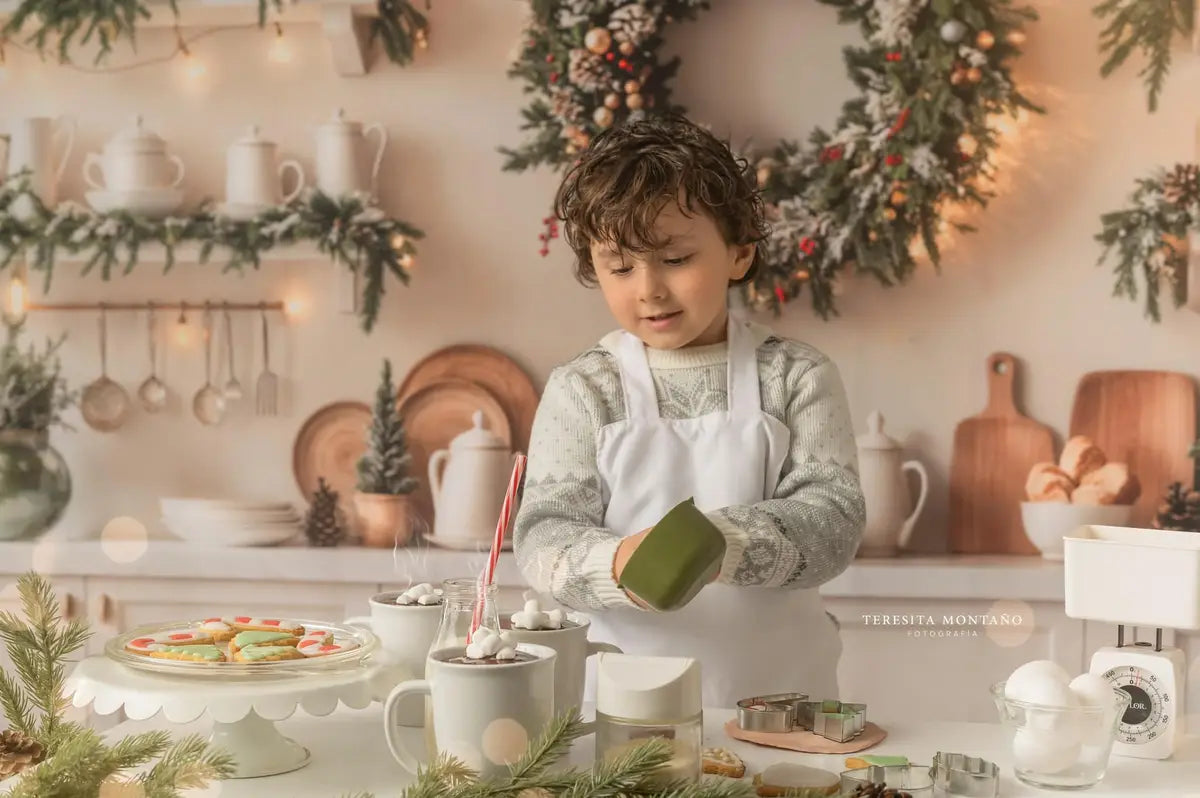 Kate Christmas Kitchen White Cabinets with Led Light Strip Backdrop Designed by Emetselch