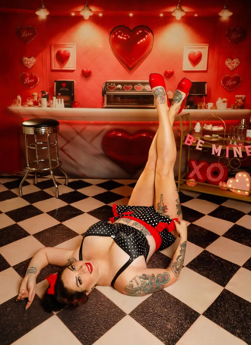 Kate Valentine's Day Romantic Red Heart Arched Window Backdrop for Photos Designed by Emetselch