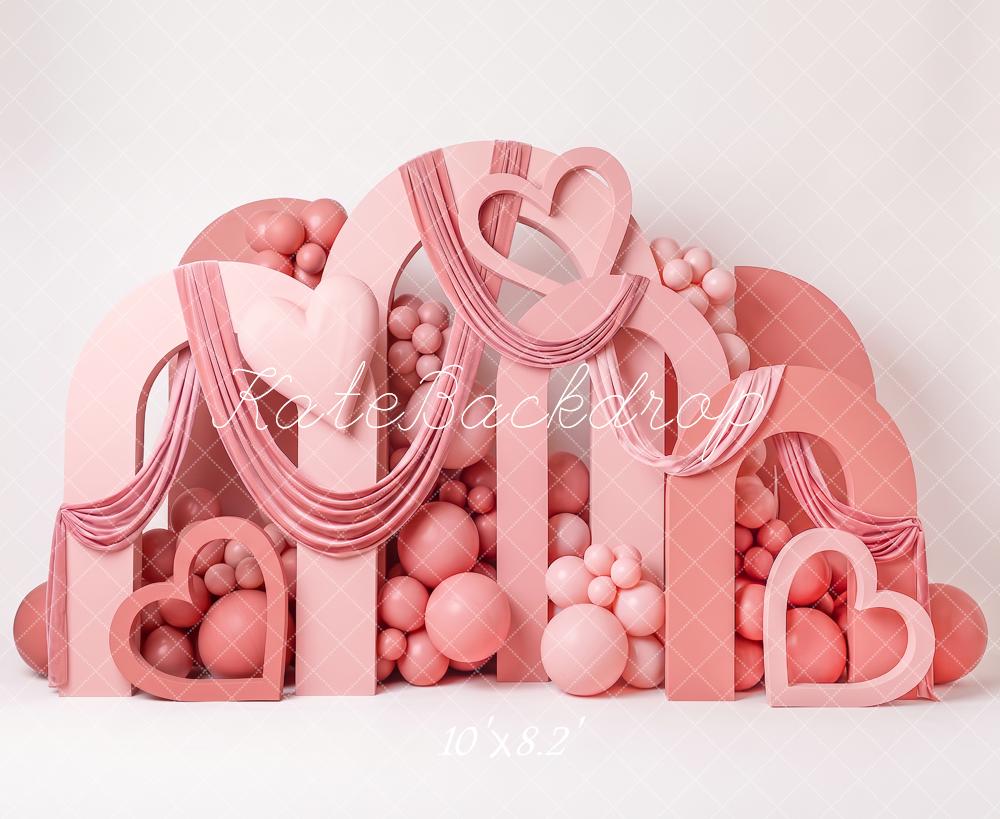 Kate Valentine's Day Pink Heart Balloon Drapery Printed Backdrop Designed by Angela Miller