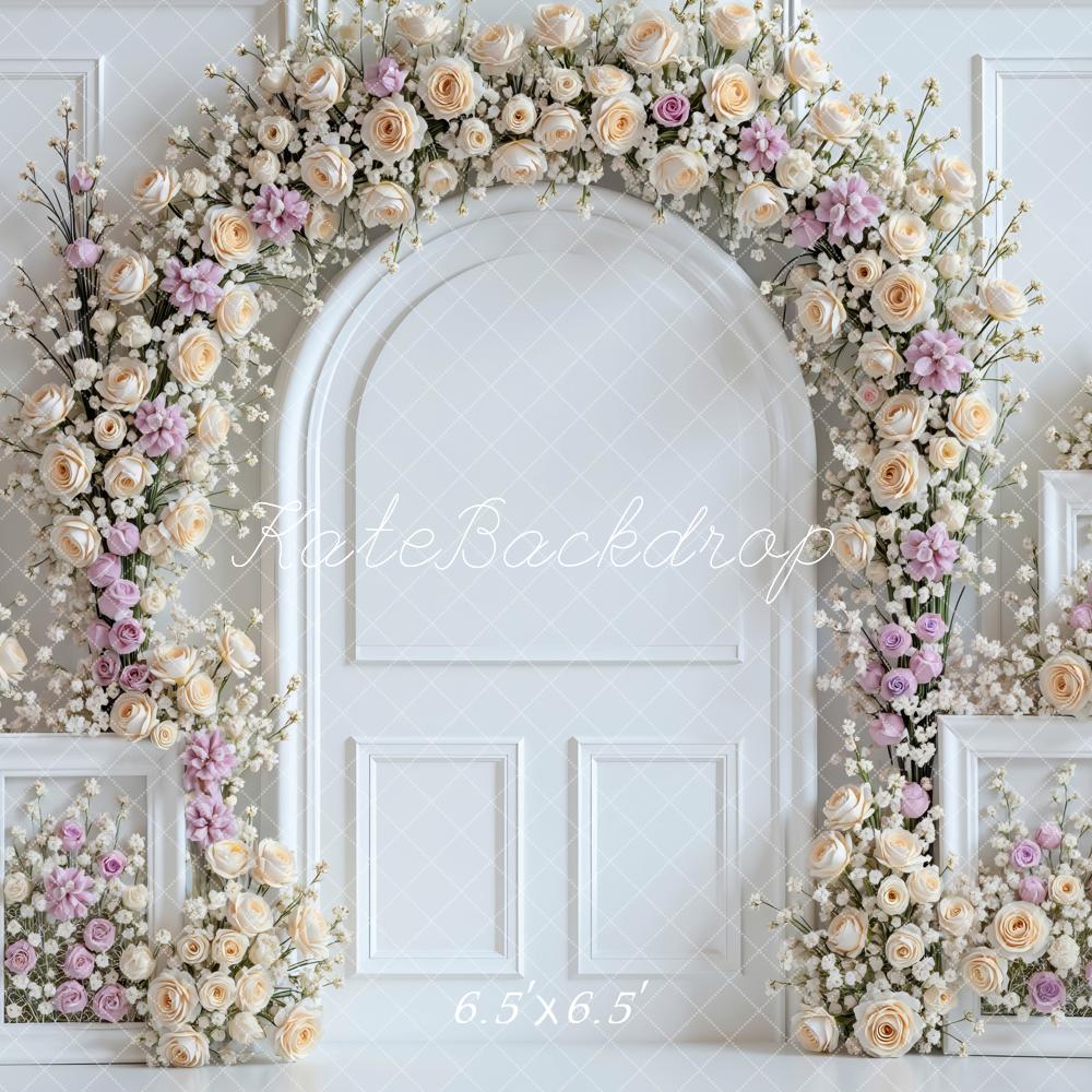 Kate Spring Flower Arch White Wall Frames Pastel Roses Backdrop Designed by Mini MakeBelieve