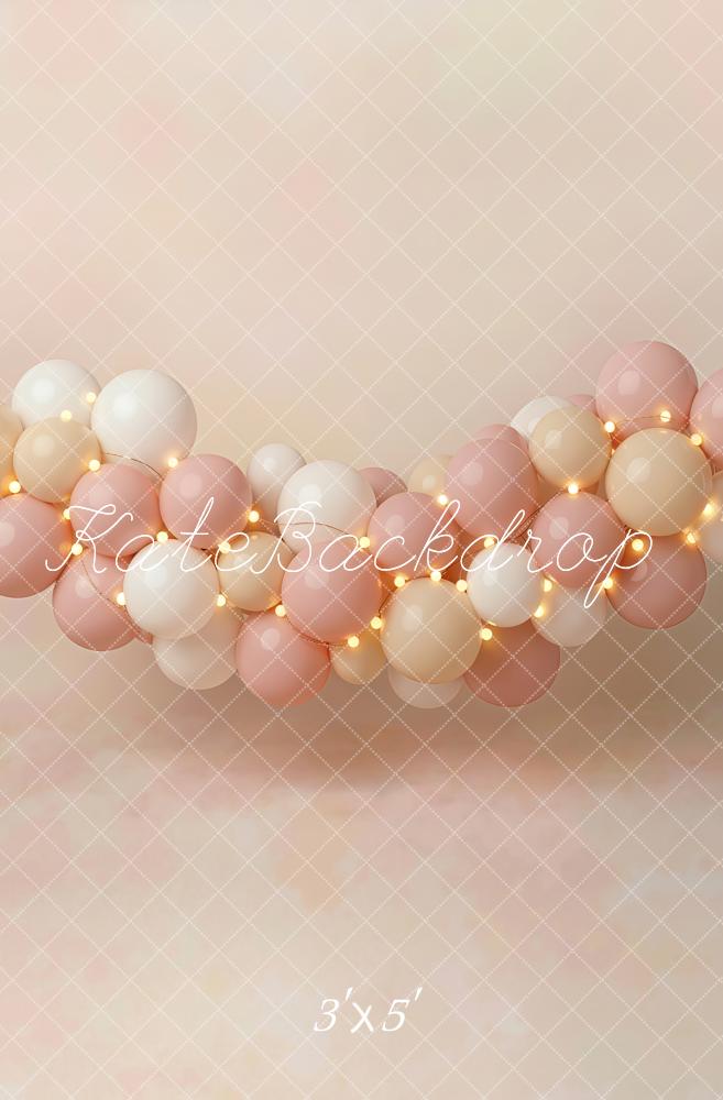 Kate Cake Smash Pink Balloon Garland String Lights Printed Backdrop Designed by Emetselch