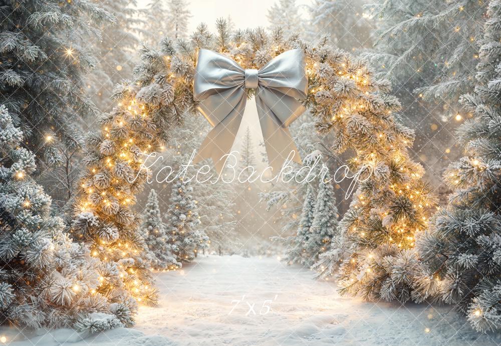 Kate Christmas Snowy Pine Arch Forest Bow Backdrop Designed by Emetselch