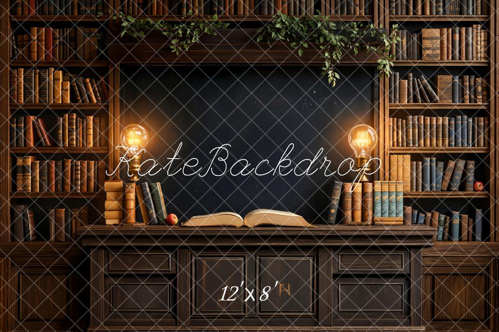 Mesa de libros de regreso a clases luces fondo
