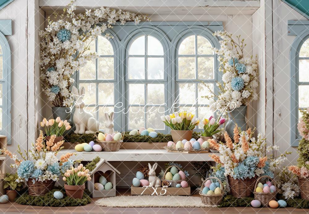 Kate Easter Bunny Floral Egg Window Printed Backdrop Designed by Mini MakeBelieve