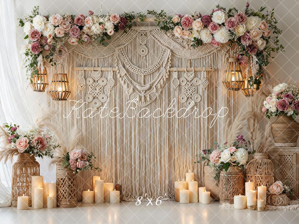 Kate Boho Macrame Flower Arch with Candles Backdrop Designed by Emetselch