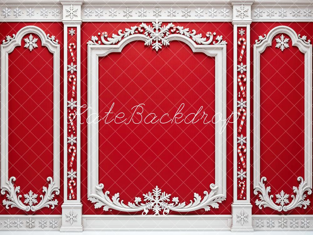 Kate Christmas Red Retro Ornate Frames Wall Printed Backdrop Designed by Mini MakeBelieve