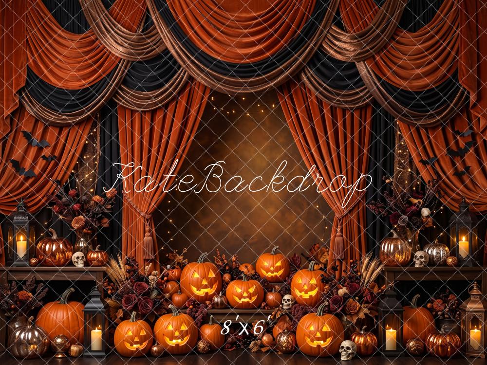 Kate Halloween Drapery Pumpkin Skull Bats Printed Backdrop Designed by Patty Roberts