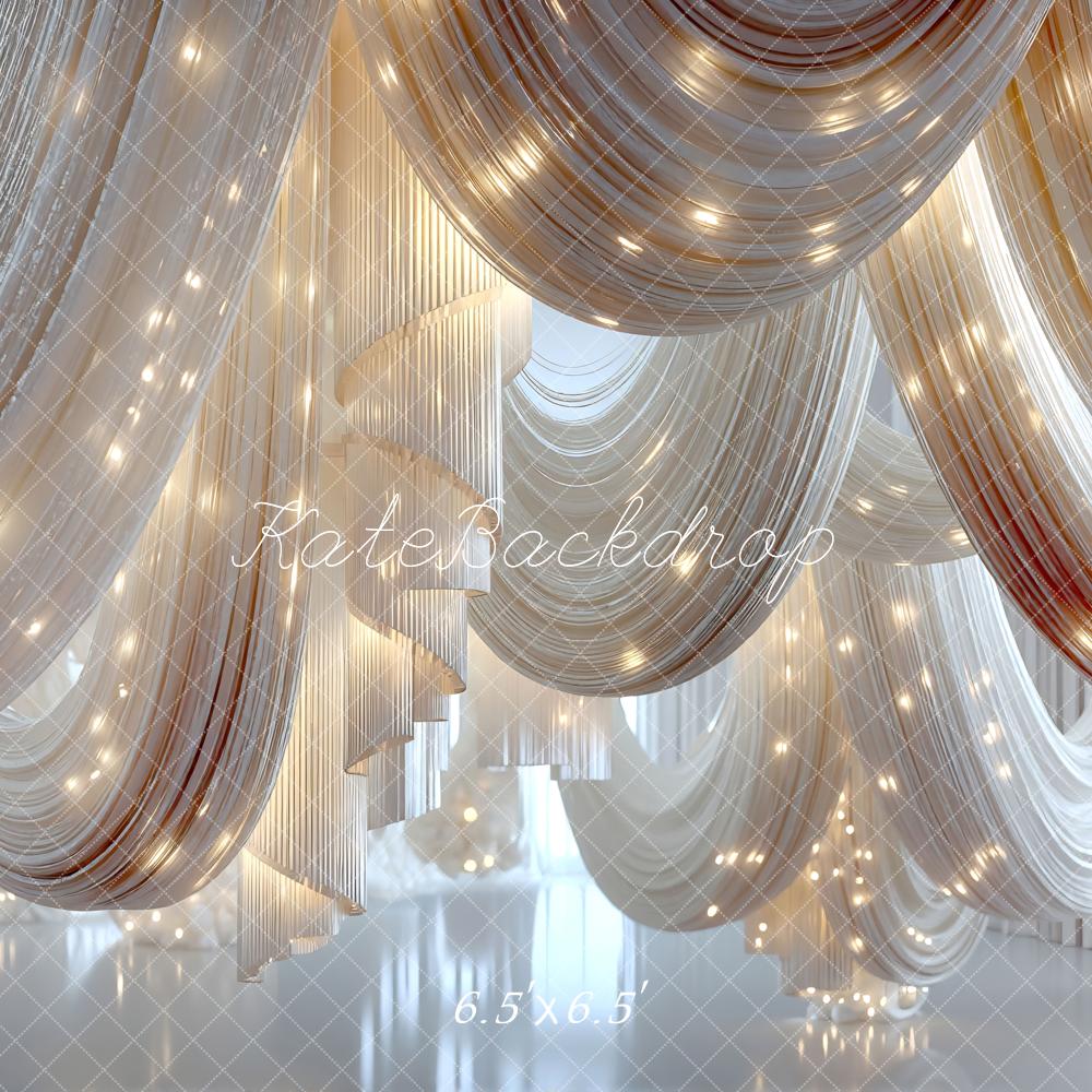 Kate White Draped Fabric With Lights Printed Backdrop Designed by Mini MakeBelieve