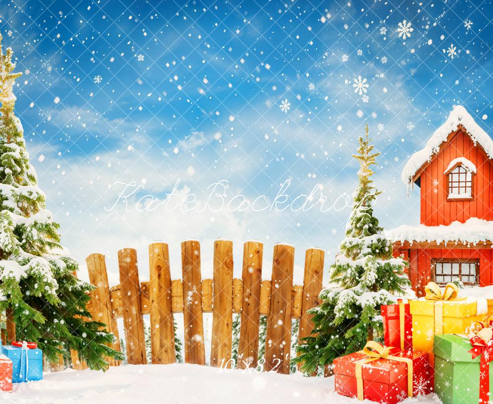 Kate Christmas Tree Gifts Snowy Village Backdrop Designed by Emetselch