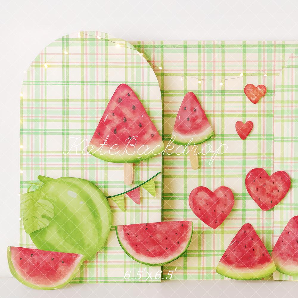 Kate Summer Watermelon Green Plaid Arch Backdrop Designed by Patty Roberts