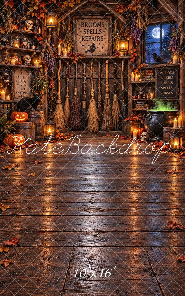 Kate Sweep Halloween Brown Witch Broom Potion Shop Printed Backdrop Designed by Vertigo Productions