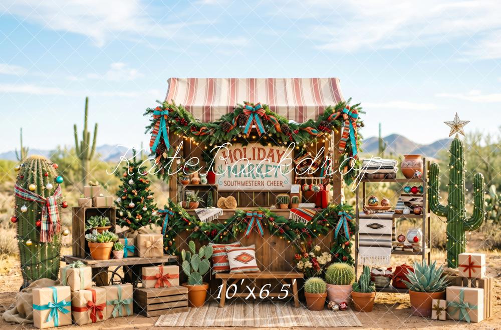 Kate Christmas Southwestern Market Cactus Garland Gifts Printed Backdrop Designed by Patty Roberts