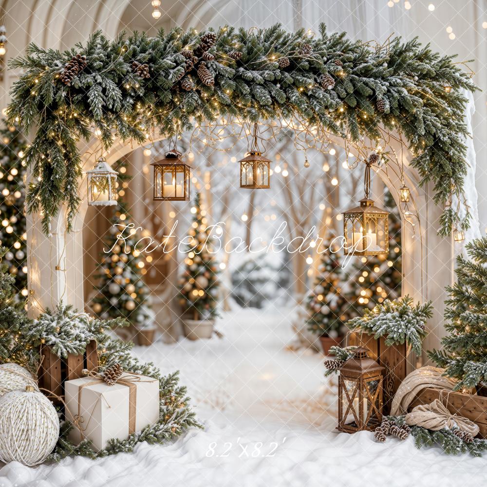 Kate Christmas Arch Garland Snow Trees Backdrop Designed by Emetselch