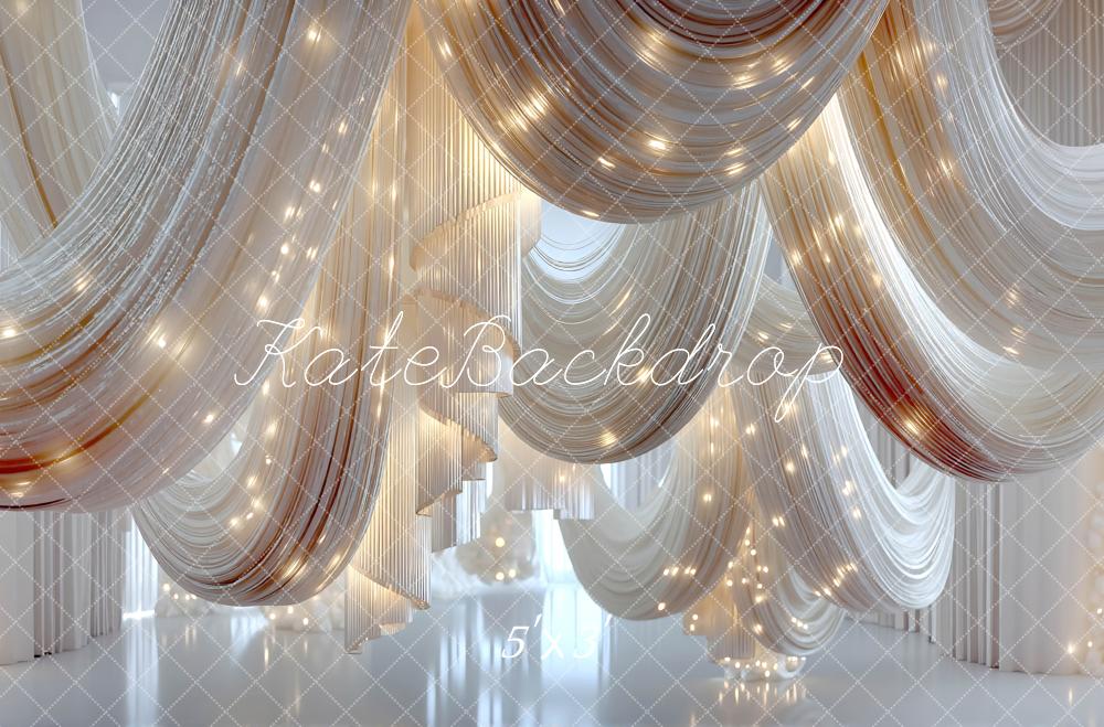 Kate White Draped Fabric With Lights Printed Backdrop Designed by Mini MakeBelieve