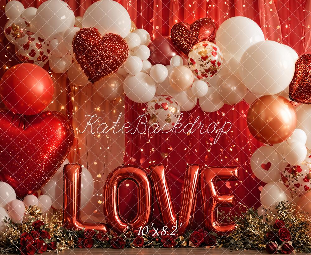 Kate Valentines Red Heart Balloons LOVE Lights Roses Backdrop Designed by Emetselch