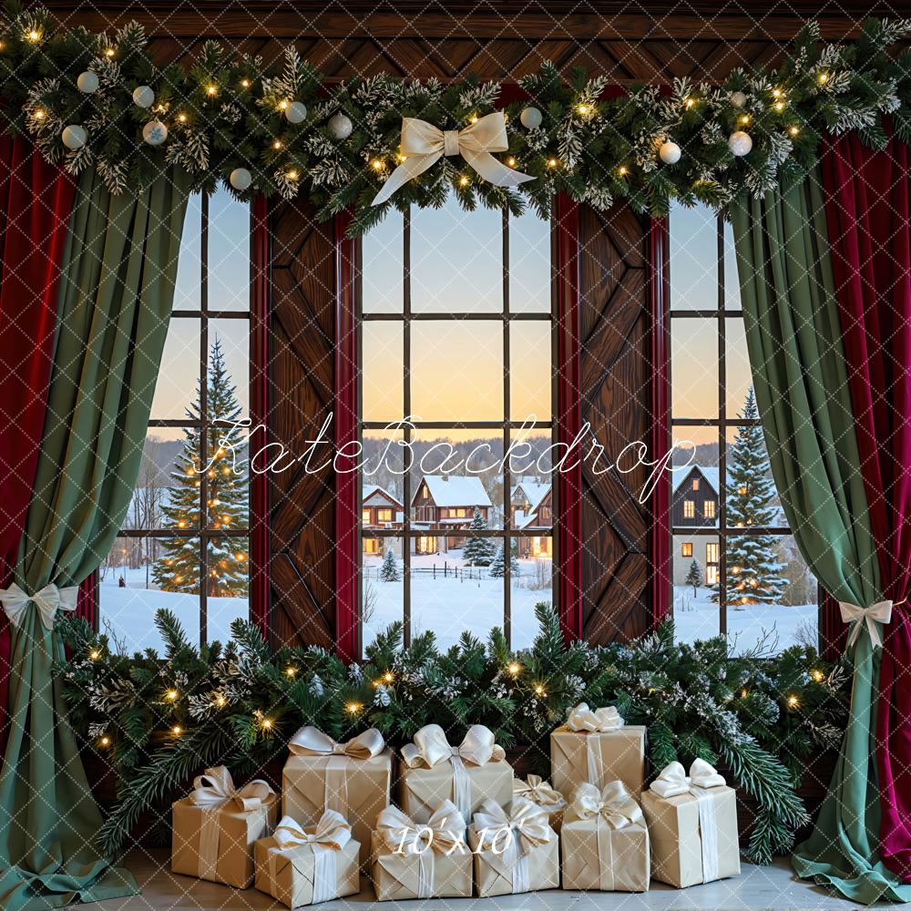 Kate Christmas Winter Garland Window Curtains Presents Backdrop Designed by Mini MakeBelieve