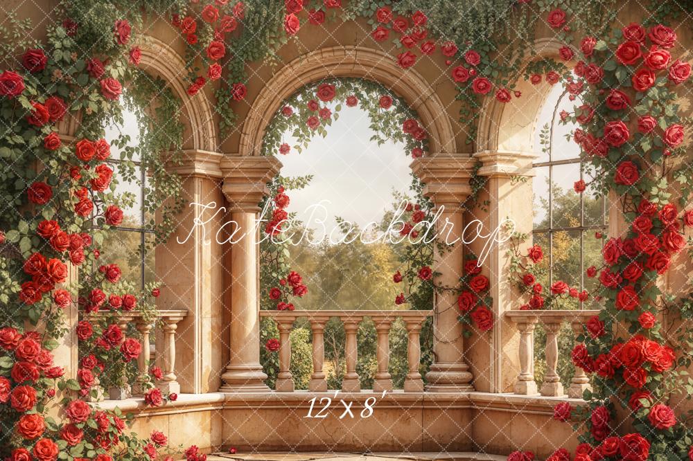 Kate Valentines Retro Rose Arch Stone Balcony Backdrop Designed by Emetselch