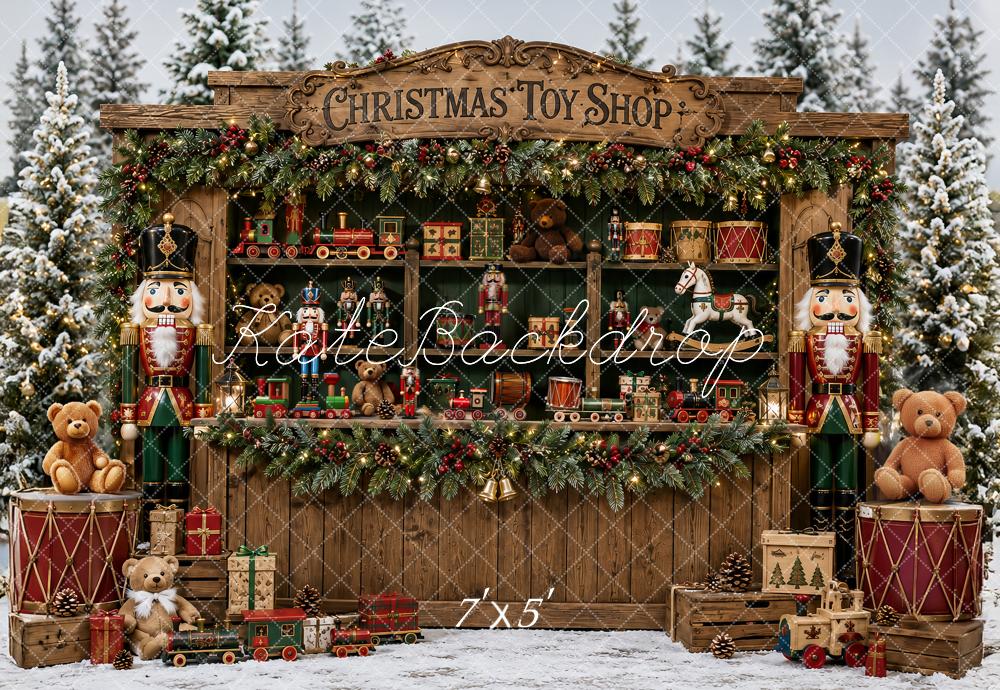 Kate Christmas Toy Shop Nutcracker Snowy Forest Printed Backdrop Designed by Ashley Paul