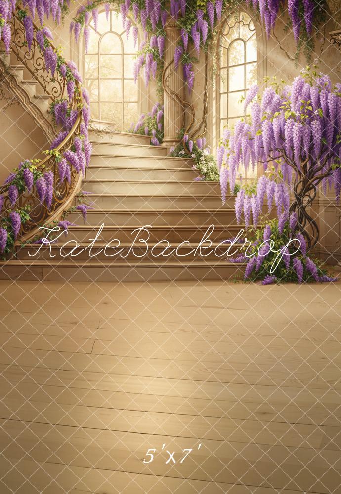 Kate Spring Prom Cascading Stairs Purple Wisteria Windows Printed Backdrop Designed by Chain Photography