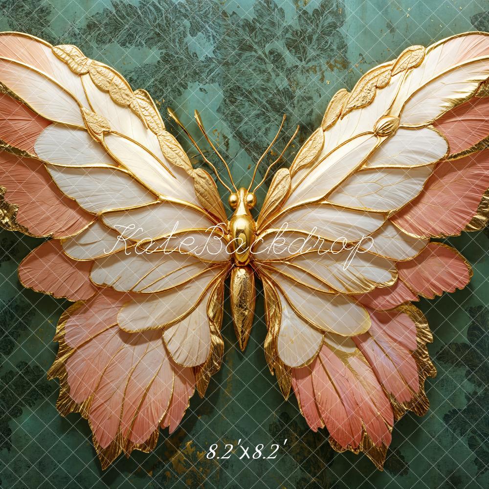 Fondo de Alas de Mariposa Doradas y Rosadas diseñado por Emetselch