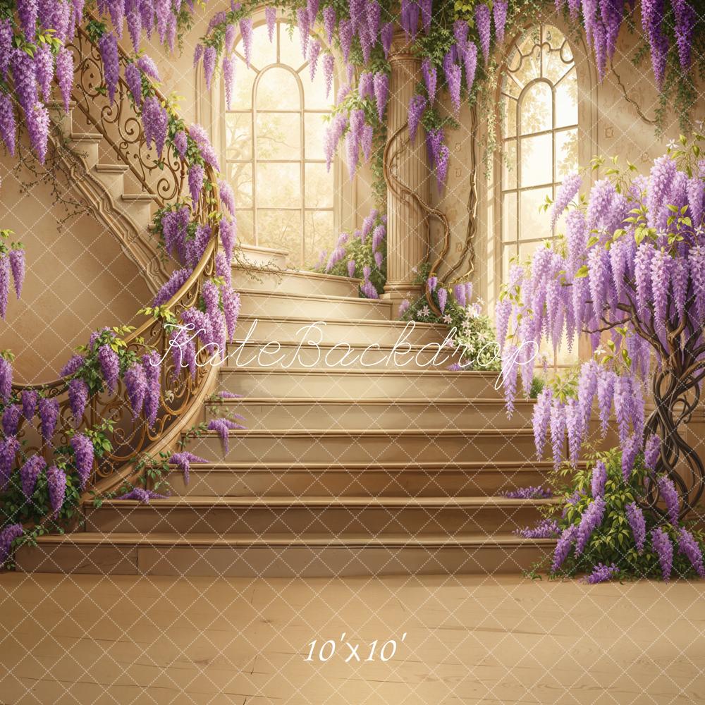 Kate Spring Prom Cascading Stairs Purple Wisteria Windows Printed Backdrop Designed by Chain Photography