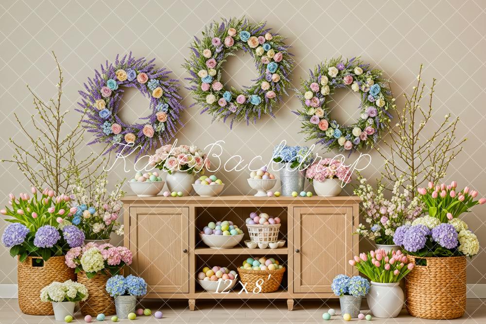Kate Easter Flower Arch Wreaths Pastel Eggs Cabinet Backdrop Designed by Patty Roberts