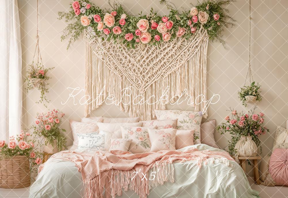 Kate Boho Cozy Floral Macrame Bedroom Backdrop Designed by Emetselch