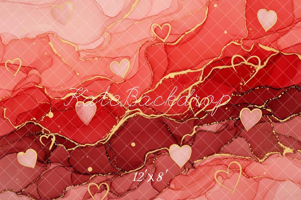 Kate Mother's Day Red Pink Abstract Gold Hearts Backdrop Designed by Patty Roberts