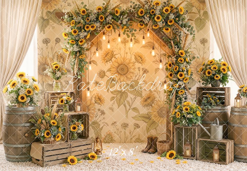 TEST Kate Sunflower Flower Arch Rustic Barrels Crates Printed Backdrop Designed by Emetselch