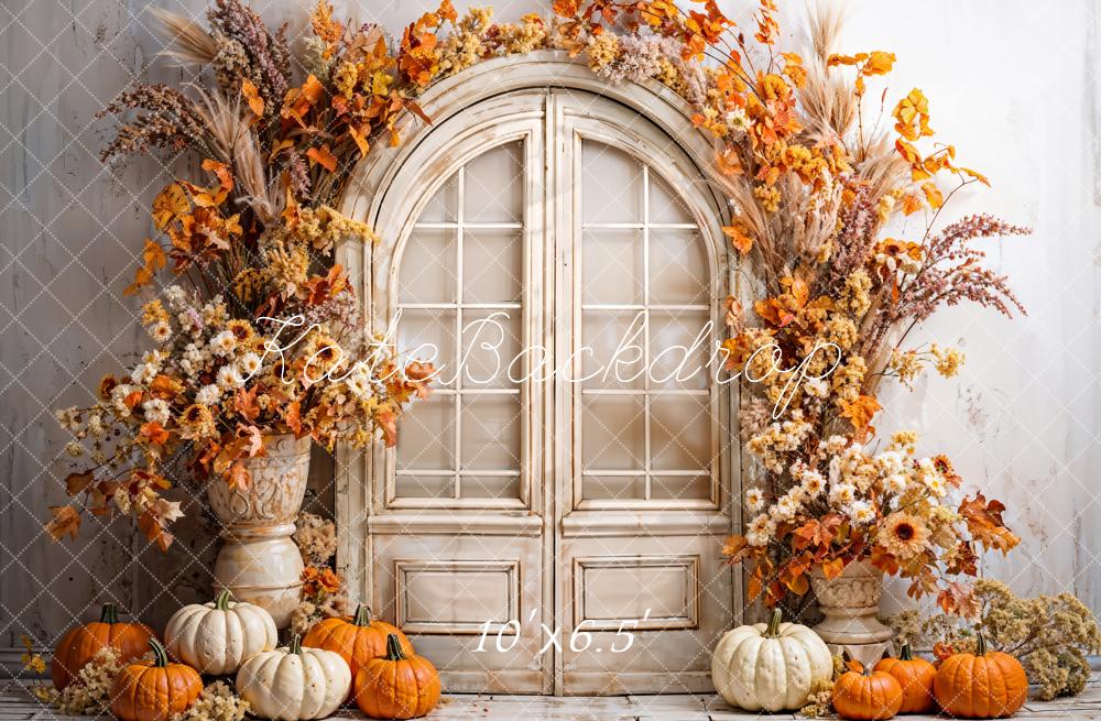 Kate Fall Boho Pumpkin Beige Arched Door Printed Backdrop Designed by Emetselch