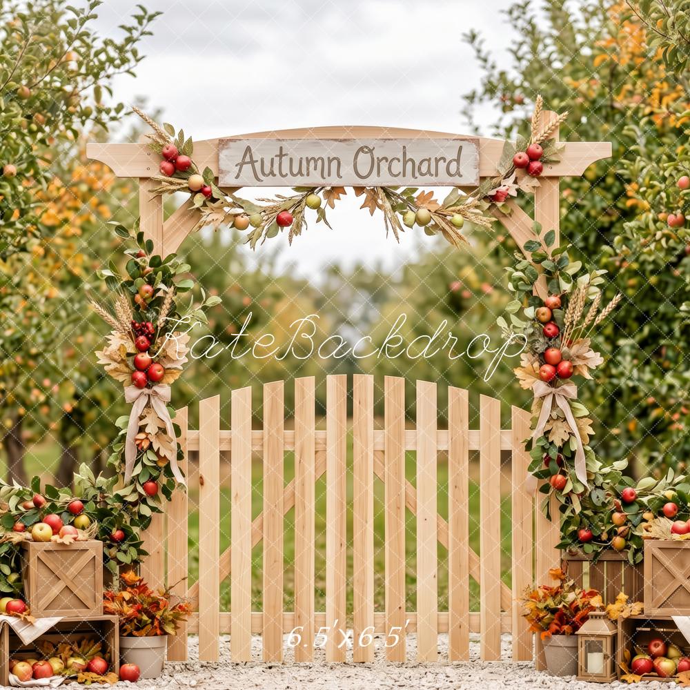 Kate Fall Apple Orchard Gate White Picket Fence Printed Backdrop Designed by Patty Roberts