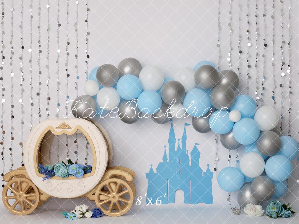 Kate Cake Smash Fairy Fantasy Blue Castle Balloon Carriage Backdrop Designed by Melissa King