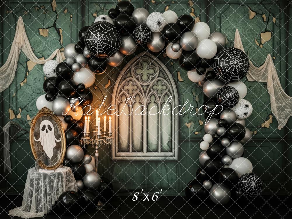 Kate Halloween Gothic Balloon Arch Spiderwebs Ghost Vintage Wall Backdrop Designed by Patty Roberts