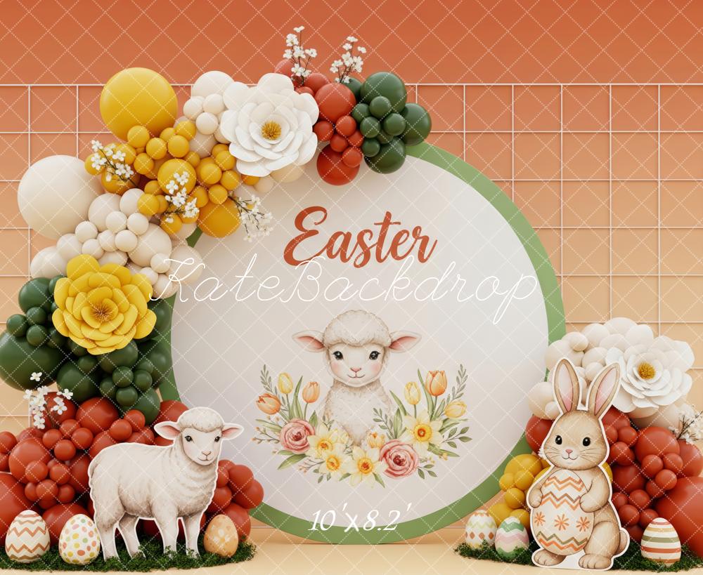 Kate Easter Bunny Lamb Balloon Arch Orange Gradient Printed Backdrop Designed by Patty Roberts
