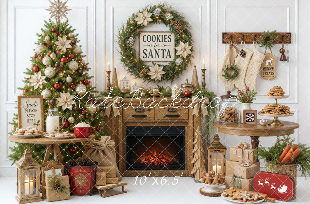 Kate Christmas Tree Fireplace Cookies Santa Wreath Table Printed Backdrop Designed by Mini MakeBelieve