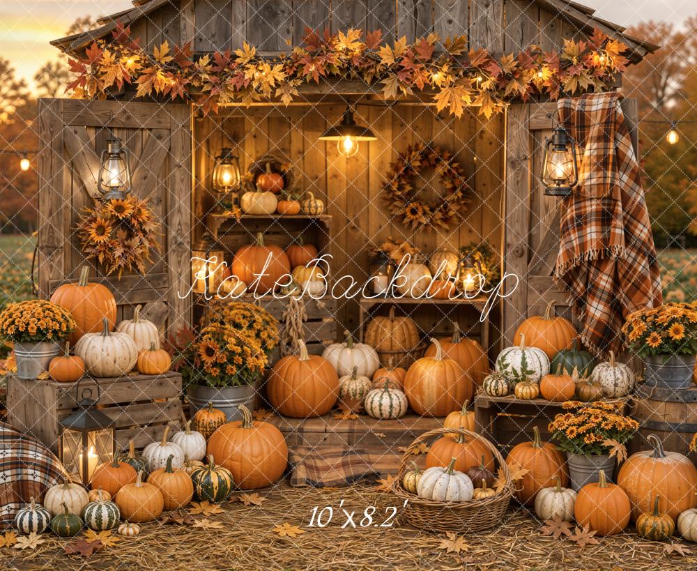 Kate Fall Pumpkin Farmhouse Sunflowers Harvest Printed Backdrop Designed by Emetselch