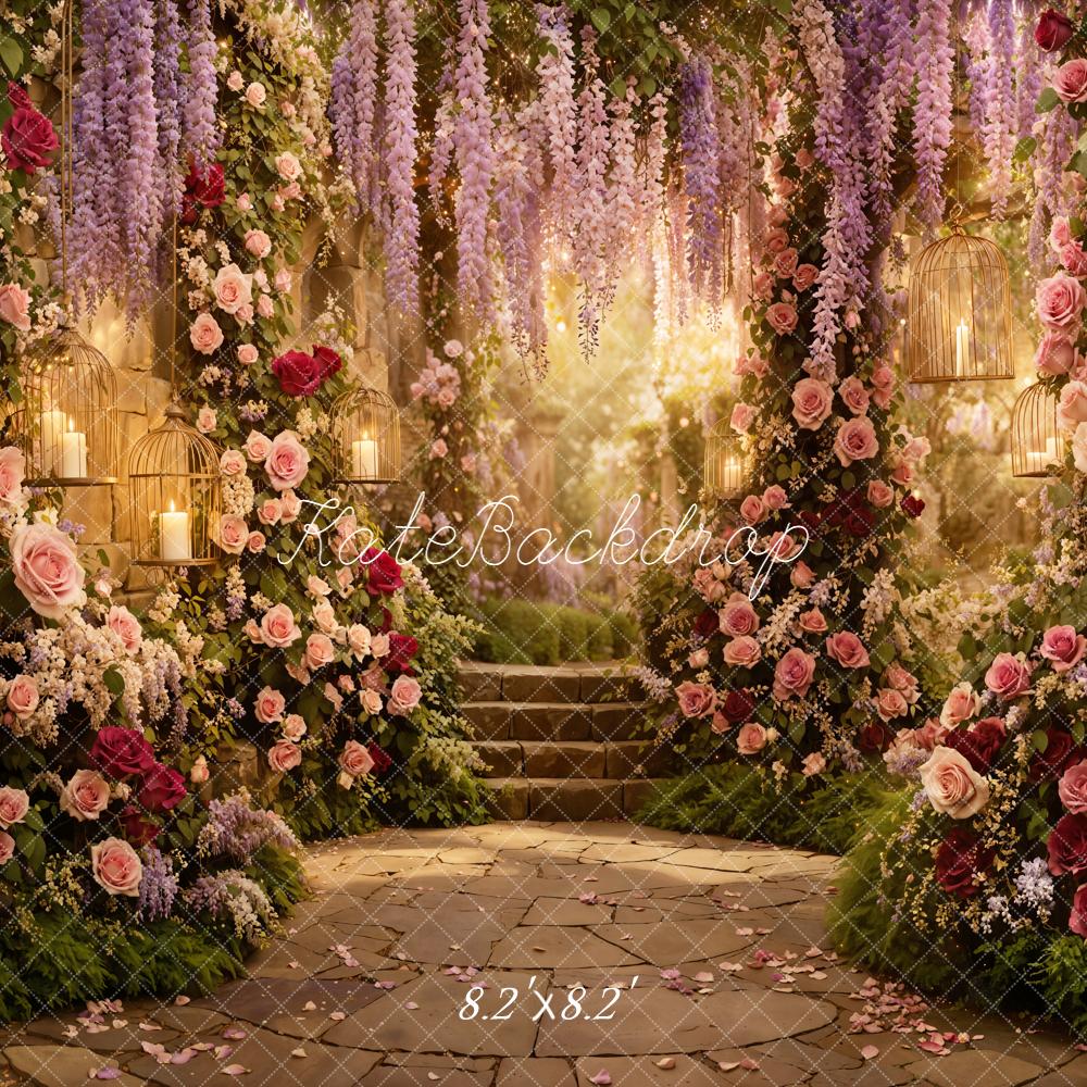 Kate Spring Flower Arch Garden Stairs Candles Backdrop Designed by Emetselch